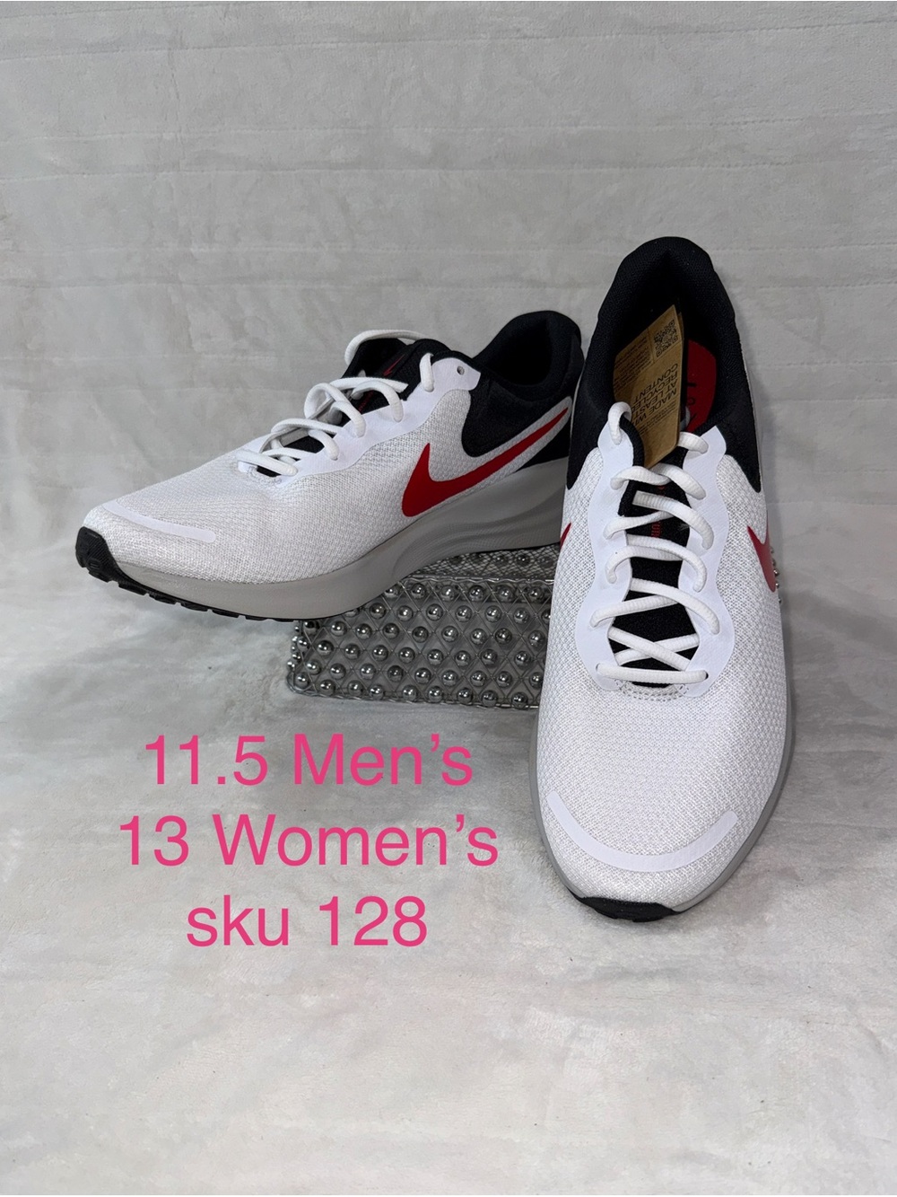 Nike Revolution 7 men’s 11.5 white/ Fire Red-Black FB2207-102 running shoes